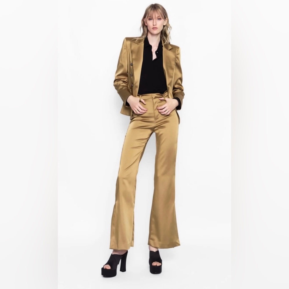 SET: double breasted satin blazer and satin bell trousers, by LUMINA